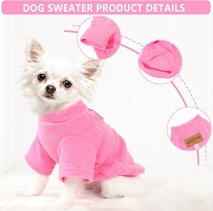2 Pack Dog Sweaters with Leash Ring Fleece Dog Winter Clothes for Small Medium Dogs Girl Boy Turtleneck Pet Pullover Sweatshirt Puppy Sweaters Cat Apparel Clothing, L, Pink and Purple