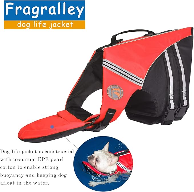 Dog Life Jacket, French Bulldog Life Vest for Swimming Boating, Dog Swim Vest with Chin Float and Rescue Handle, High Flotation Puppy Life Jackets (Chest Girth: 17" to 30", Weight: 17" to 28" LB)