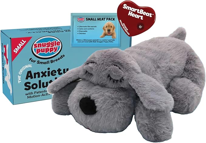 Snuggle Puppy Junior, Heartbeat Puppy Toy for Small Breeds, Smaller Plush Dog Toy with Real-Feel Pulse, Designed for Crate Use and Early Routines - Grey