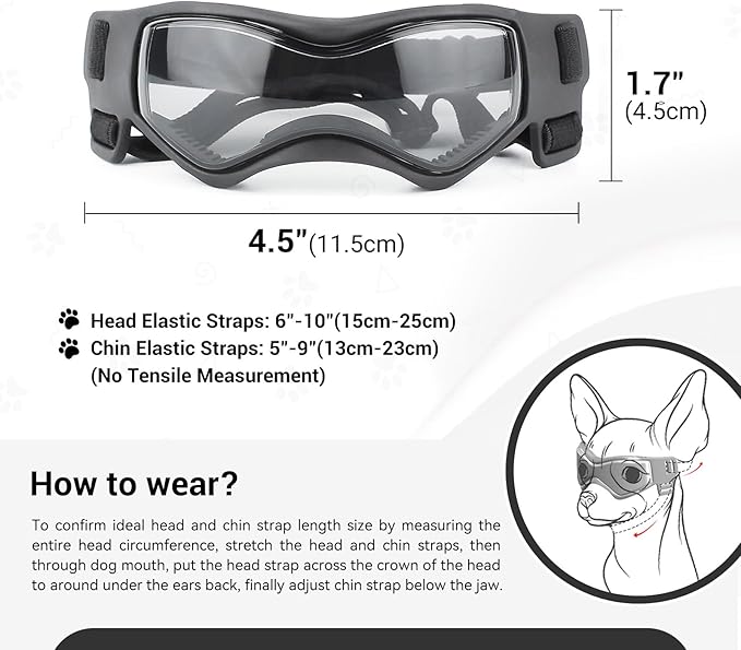 LESYPET Small Dog Sunglasses Dog Goggles UV Wind Dust Protection Pet Sunglasses Eye Protection for Outdoor Walking Riding, Black S