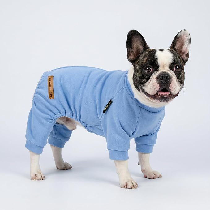 Fitwarm 2 Pack Lightweight Fleece Dog Pajamas, Warm Winter Dog Clothes for Small Dogs Boy Girl, Fuzzy Pet Onesie with Feet, Light Sky Blue, Turquoise, XS