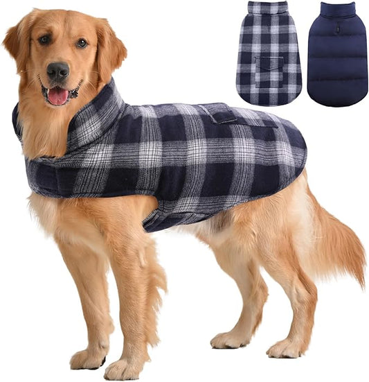 Kuoser Reversible Dog Jacket, Warm Winter Coat for Medium & Large Dogs, Warm Windproof Pet Cold Weather Clothes, Blue XL