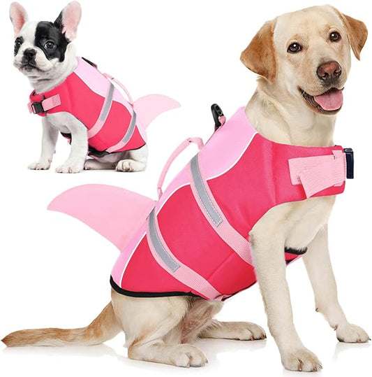 AOFITEE Dog Life Jacket Large, Shark Dog Life Vest for Swimming Boating, High Flotation Reflective Dogs Swimming Vest Lifesaver with Rescue Handle, Pet Swimsuit for Small Medium Large Dogs, L