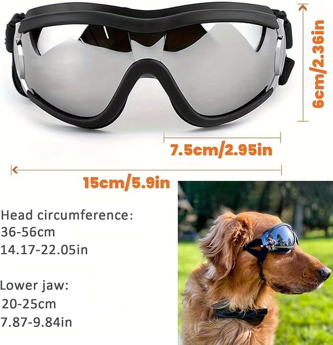 Dog Goggles Sunglasses UV Protection Wind Dust Fog Protection Pet Glasses with Adjustable Strap for Medium or Large Dog