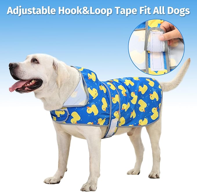 Dog Raincoat for Large Dogs Waterproof Jacket Hooded Rain Coats with Reflective Strips Leash Hole & Poncho Adjustable Fit (ShinyDuck,XXL)