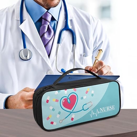 Gomyblomy Universal Stethoscope Case Compatible with Most Stethoscopes, Portable Stethoscope Holder Storage Bag with Extra Room for Nurse and Doctors, Cartoon Stethoscope Print