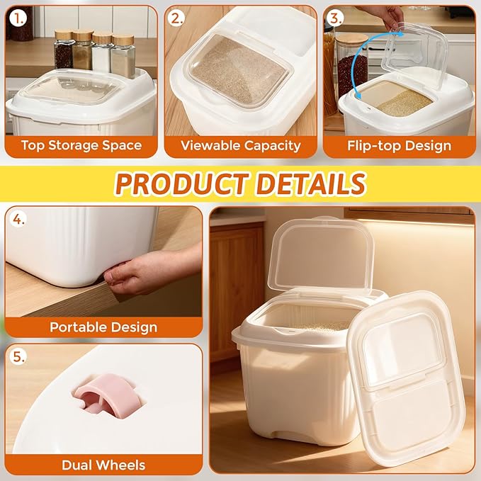 4 Pack Sugar Storage Containers Flour Bin with Wheels Large Pet Dog Food Storage Boxes Measuring Cup Sealed Transparent Flip Lid Portable Household Rice Container Set(20 Lbs)
