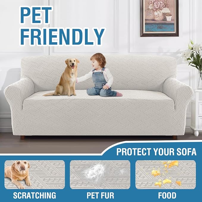 H.VERSAILTEX Jacquard Sofa Slipcovers 1 Piece Stretchy Sofa Covers Anti-Slip Furniture Protector with Elastic Bottom Soft Thickened Dogs Slipcovers Washable Wind Bell Pattern(Sofa, Pale Oak)