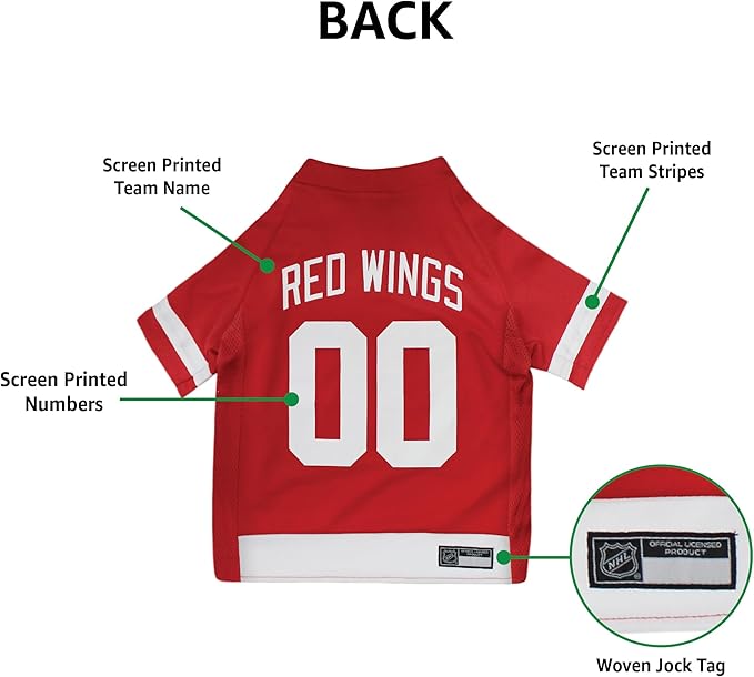 Pets First NHL Detroit Red Wings Jersey for Dogs & Cats, Medium. - Let Your Pet Be A Real NHL Fan!