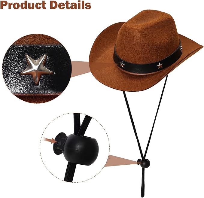 Fumwase Pet Cowboy Costume Halloween Costumes for Dogs Cat Puppy Hats with Bandana Scarf Cowboy Costume Accessories Dog Cat for Party Festival and Daily Wearing(Brown hat + Red, Small)