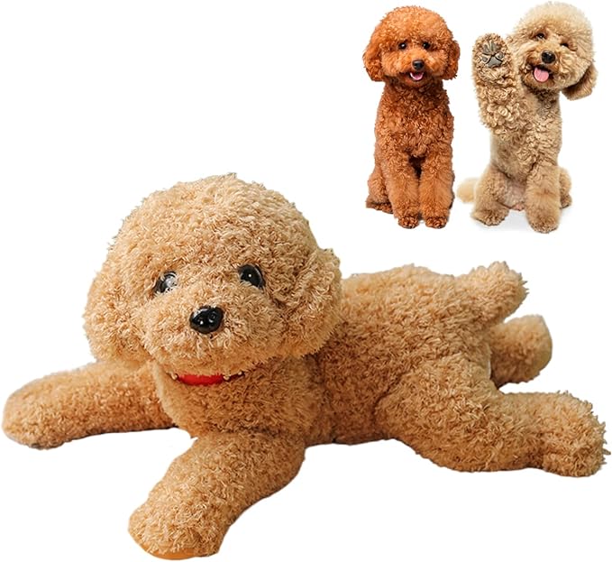 Crinkle Dog Toys,Cute Vivid Teddy Dog Mating Toy 14inch Cotton Filled Plush Dog Toy with Collar Decorative Stuffed Dog for Couch Sofa Bed Beige