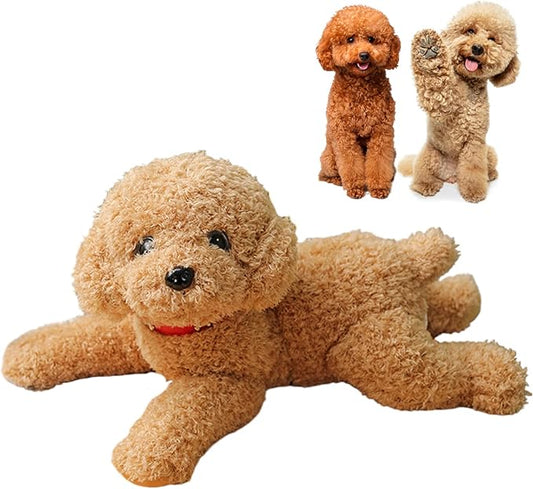 Crinkle Dog Toys,Cute Vivid Teddy Dog Mating Toy 14inch Cotton Filled Plush Dog Toy with Collar Decorative Stuffed Dog for Couch Sofa Bed Beige