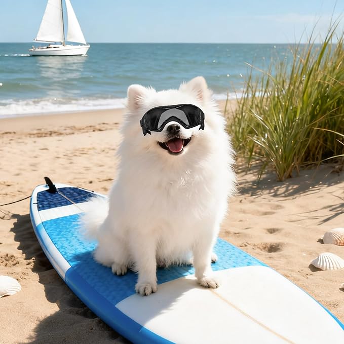 Enjoying Dog Sunglasses Extra-Small to Small Breeds, Dog Goggles UV Protection, Driving Eye Protection for Little Dogs, Breathable Windproof Dustproof Anti-Fog, Adjustable Straps, Cool Black