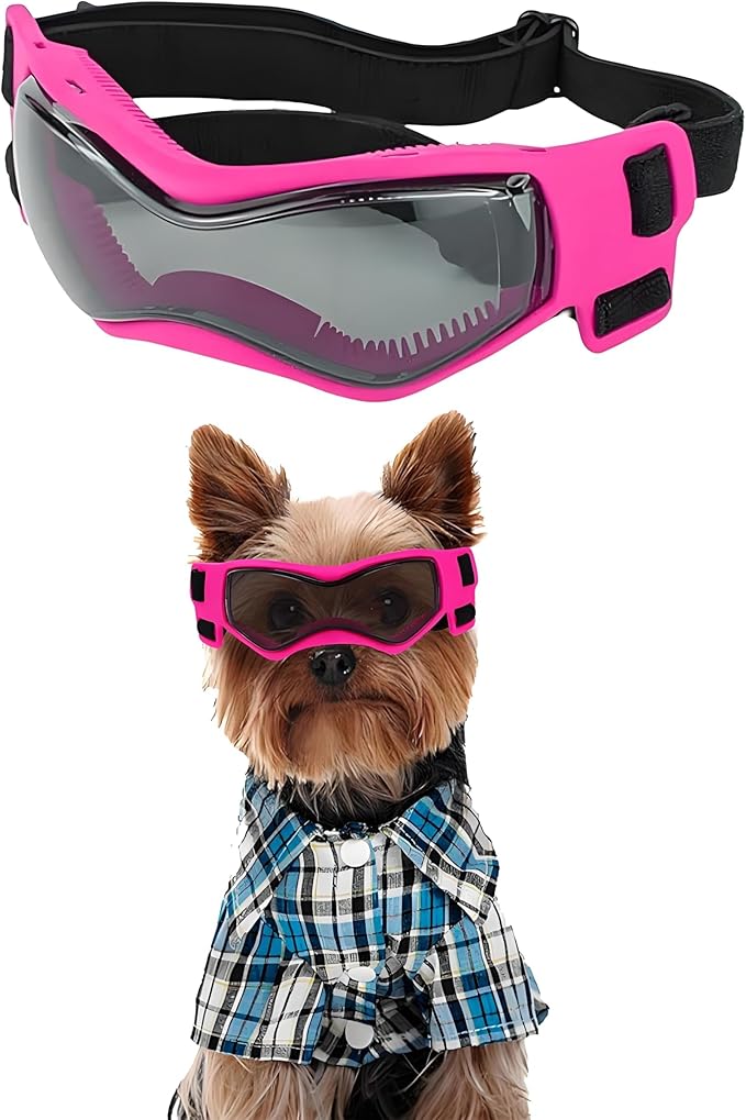 Small Dog Goggles Small Breed, Small Dog Sunglasses UV Eye Protection for Medium Breed Dogs, Doggy Goggles Puppy Eyewear Glasses Pet Sunglasses, Pink