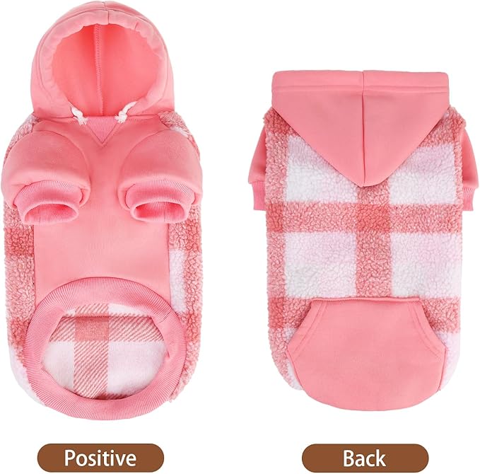 PUPTECK Dog Hoodie Puppy Sweatshirt Warm Dog Sweater Winter Clothes Cold Weather Coats for Small Medium Large Dogs, Pink, S/M