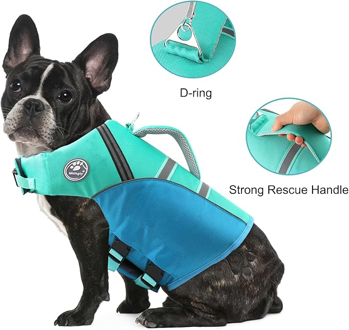 Mklhgty Dog Life Jacket for Swimming & Boating, Ripstop Safety Vest with Rescue Handle, High Buoyancy Preserver for Small Medium Large Dogs