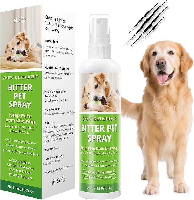 No Chew Spray for Dogs and Cats, Bitter Anti-Chew Dog Deterrent & Training Aid to Stop Chewing, Licking, Marking & Protects Furniture,Indoor & Outdoor Use –5.92 fl oz