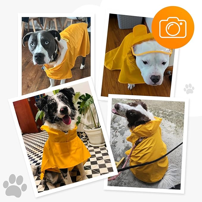 Dog Raincoat, Waterproof Windproof Dog Rain Jacket with Hood, Rain Coat with Leash Hole, Adjustable Raincoat Poncho for Small Medium Large Dogs Outdoor (Yellow, M-)