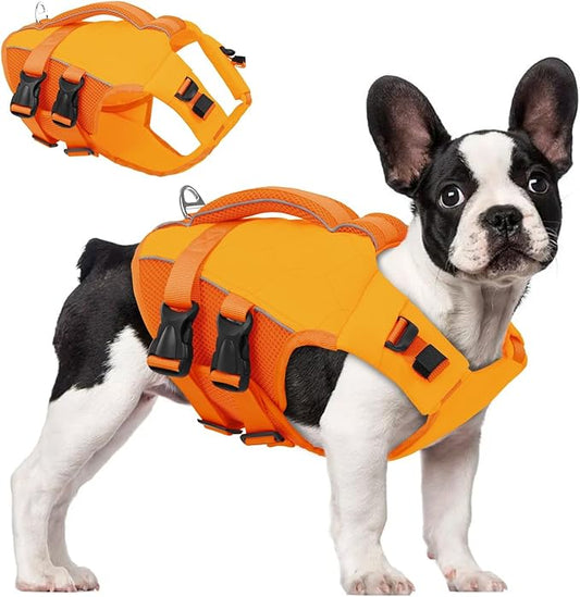 ASENKU Dog Life Jacket, High-Buoyancy Reflective Dog Swimming Vest with Durable Handles for Small/Medium/Large Dogs - Pool, Beach, Boating (Orange, S)