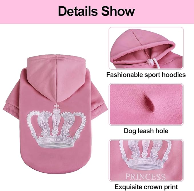 EXPAWLORER Princess Dog Hoodie-Soft Dog Sweater Calming Fleece Sweatshirt Cold Weather Pet Clothes,Pitbull Clothes Outfits,Coat Apparel for Puppy,Cat, Small Medium Large Dogs