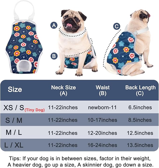 MICOOYO Dog Diaper Onesie Sanitary Pantie with Adjustable Suspender Washable Dog Period Panties Doggie Diapers Pet Underwear Female Dogs Diapers for Heat (Floral, S/M)