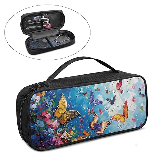 Gomyblomy Aesthetic Butterfly Stethoscope Case Storage Bag with Extra Room for Scissors Bandages Penlight, Protective Stethoscope Carrying Case for Doctors/Nurse Accessories