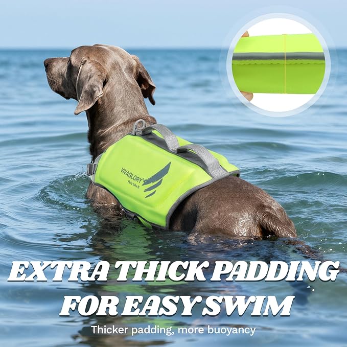 VIVAGLORY High Buoyancy Dog Life Vest, Swimming Vest with Handle, Dog Life Jacket for Swimming & Boating, Buoyancy for Puppy Doggy, L, Bright Yellow