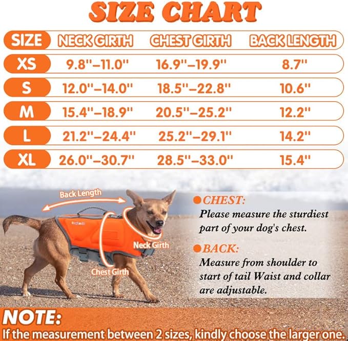 Dog Life Jacket, Good Visibility Dog Life Vests for Swimming with Reflective Stripes and Rescue Handle, Pet Flotation Vest Suit for Small Medium and Large Dogs, Medium