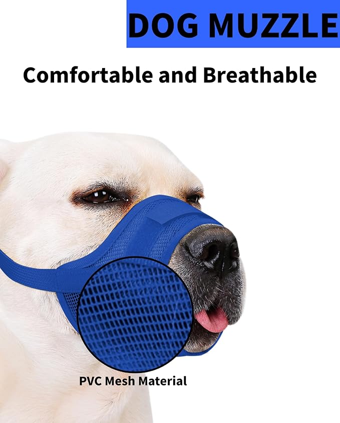 2-Pack Soft Mesh Dog Muzzle – Breathable & Adjustable, No-Bite and Escape-Proof Design for Grooming, Training, Walking – Fits Small, Medium & Large Dogs (Blue, M)
