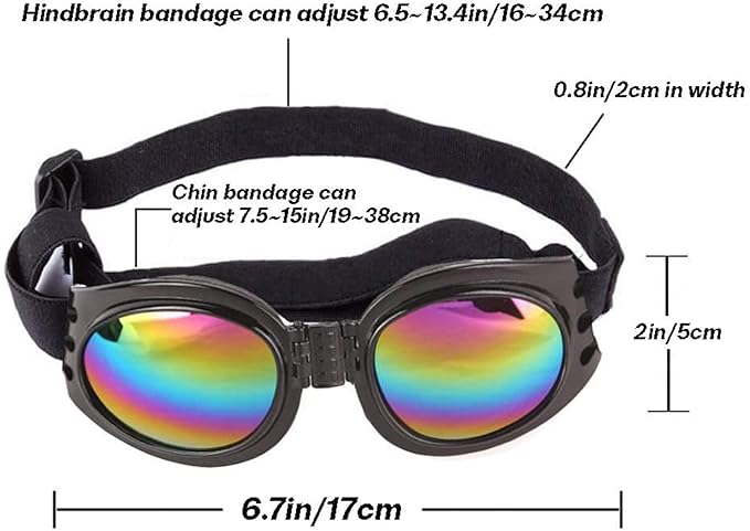 JIABEIUS 2 Pcs Dog Goggles, Dog Sunglasses Adjustable Strap for Waterproof Windproof UV Protection, Pet Sunglasses for Go Out Travel Skiing Swim (Black and White)
