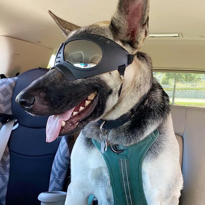 Namsan Dog Goggles for Large Dogs, Wide Snout & Soft Frame, Tactical Driving Sunglasses for Dogs Medium to Large Breed, Anti-UV Dog Eye Protection, Windproof Dustproof, Adjustable, Black