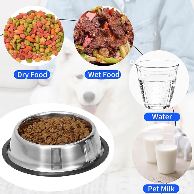 2 Pack Stainless Steel Dog Bowls with Rubber Bottom, Anti-Slip Heavy Duty Premium Quality Pets Feeder Bowls for Dogs and Cats and More (1½Cup / 10oz)