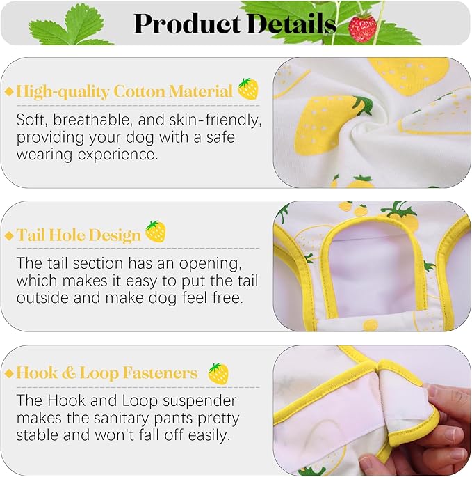 QBLEEV Dog Diapers - Washable Sanitary Pantie with Adjustable Suspender, Reusable Male Dog Period Diapers for Heat, Cute Pet Panties for Teddy French Bulldog