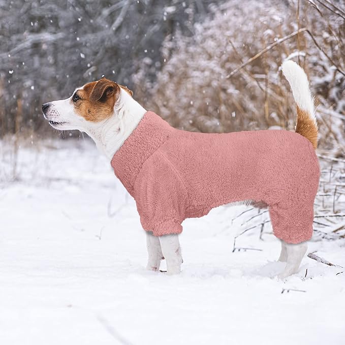 Fuzzy Dog Pajamas Turtleneck Pet Clothes Warm Soft Cozy Lightweight Pet Pjs Dog Sweaters for Small Dogs(Pink-XXS)