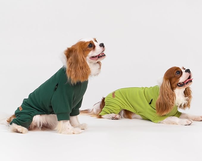 Fitwarm 2 Pack Lightweight Fleece Dog Pajamas, Warm Winter Clothes for Small Dogs Boy Girl, Cozy Pet Onesie with Feet, Yellow Green, Dark Green, XXL