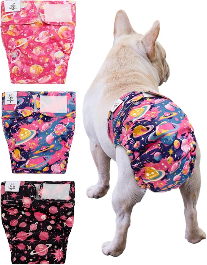 CuteBone Washable Dog Diapers Female No Tail Hole 3 Pack Reusable Doggie Period Training Pants for Docked-Tail Frenchie French Bulldog Boston Terrier Without Tail WWD34XL