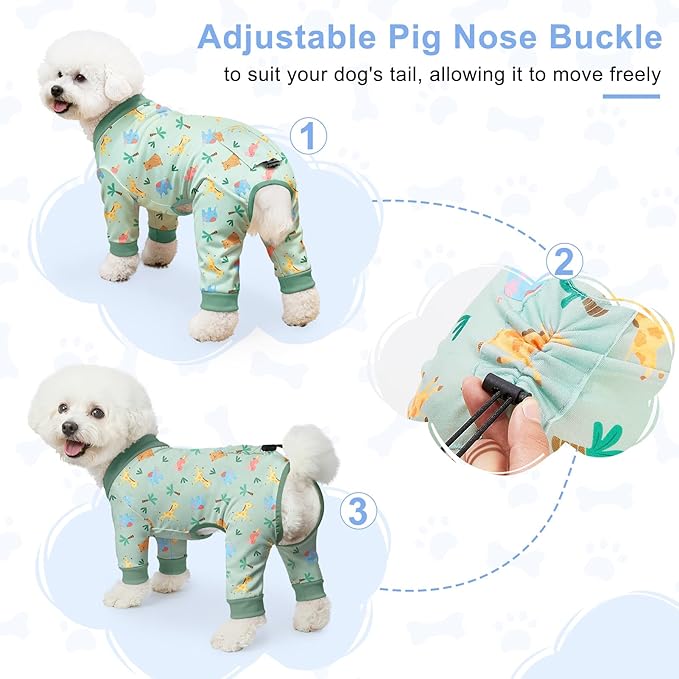 Bienbee Dog Pajamas, 4 Pack Dog Recovery Suit Shedding Suit Cute Soft Puppy Clothes Dogs Pjs Onesies Jammies Adjustable Breathable & Stretchy Clothes for Small Medium Large Dogs Girl Boy Puppy-L