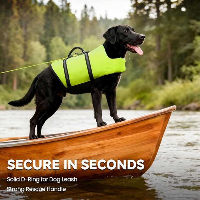 VIVAGLORY Rip Stop Dog Life Vest, Swimming Vest with Handle, Buoyancy for Doggy Puppy, Dog Life Jacket for Swimming & Boating, M, Bright Yellow