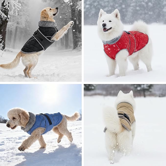 Dog Coat, Warm Dog Winter Coat for Medium Dogs, Waterproof Jacket with Adjustable Buckle & Velcro, Reflective Turtleneck Cold Weather Coats, Pet Fleece Vest Snow Jacket (Blue, XXXL)