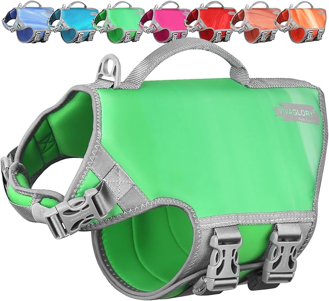VIVAGLORY Neoprene Dog Life Vest, Dog Life Jacket for Swimming & Boating, Lightweight & Buoyancy for Puppy Doggy, Swimming Vest with Handle, S, Grape Green
