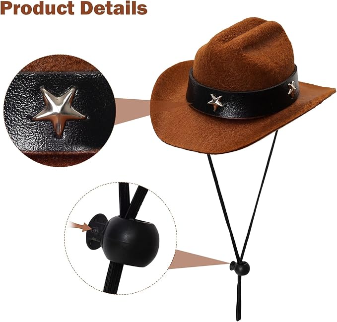Fumwase Pet Cowboy Costume Halloween Costumes for Dogs Cat Puppy Hats with Bandana Scarf Cowboy Costume Accessories Dog Cat for Party Festival and Daily Wearing (Brown hat + Red, Large)