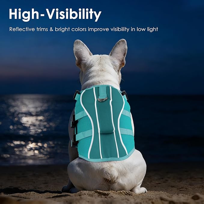 Dog Life Jacket, High Buoyancy Dog Life Vest with Handle for Swimming Boating, Adjustable Swimming Vest with Reflective Trim for Small Medium Large Dogs - Pine Green, S