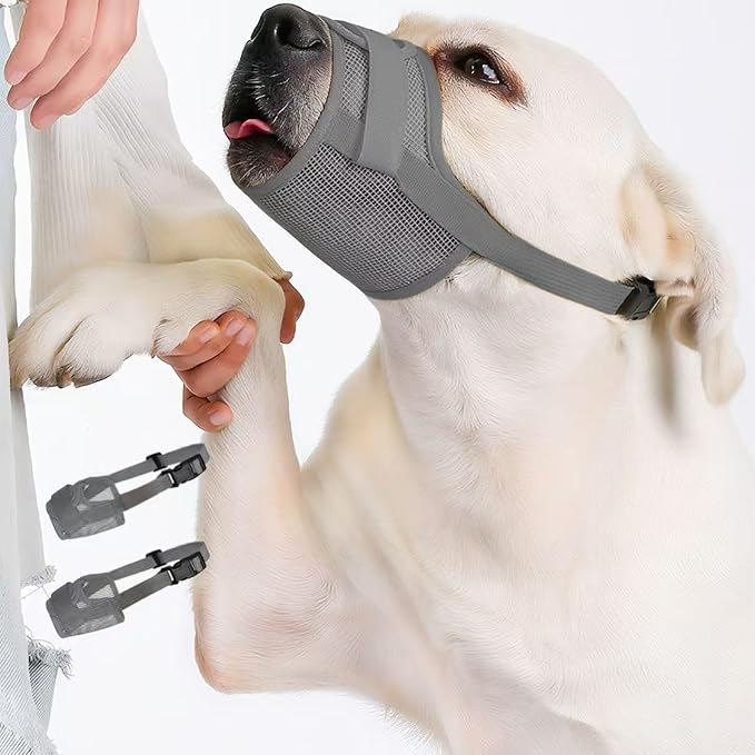 2-Pack Soft Mesh Dog Muzzle – Breathable & Adjustable, No-Bite and Escape-Proof Design for Grooming, Training, Walking – Fits Small, Medium & Large Dogs (Grey, M)