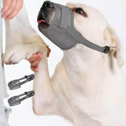 2-Pack Soft Mesh Dog Muzzle – Breathable & Adjustable, No-Bite and Escape-Proof Design for Grooming, Training, Walking – Fits Small, Medium & Large Dogs (Grey, M)