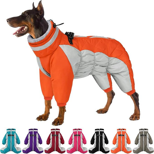 SUNFURA Full Body Dog Coat - Warm Fleece Jacket for Small Dogs, Turtleneck Winter Coats with Harness, Reflective Dog Snowsuit Windproof Puffer Jackets with Legs for Chihuahua, Yorkie, Orange XS