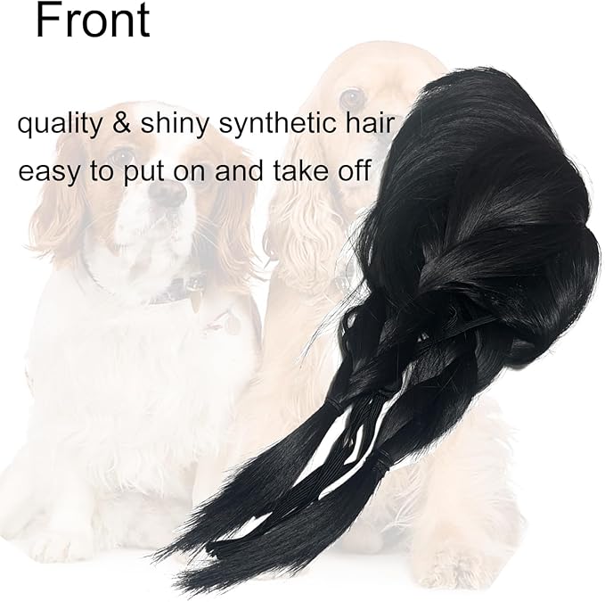 Funny Dog Wig Pet Costumes,Kediciz Cat Costume Synthetic Hairpiece Cosplay Wigs, Headwear for Halloween Christmas Festivals Party Decor, Fancy Dress,Adjustbale Size,28CM Black Braide