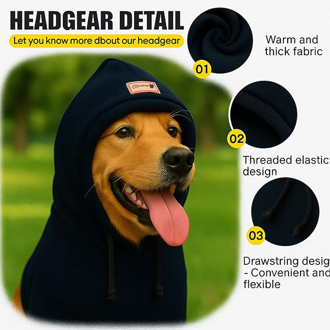 Dog Hat | Bandana for Warmth, Perfect for Fireworks, Thunderstorms, and Grooming（Black-L）