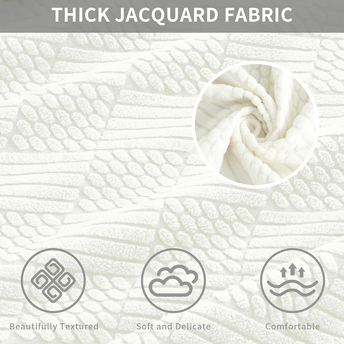 Easy-Going Waterproof Couch Cushion Covers for Couches and Sofas, Stretch Jacquard Sofa Seat Cover Replacement for Dogs, Pets & Kids, Durable Furniture Protector for Oversized Sofa Cushions, Ivory