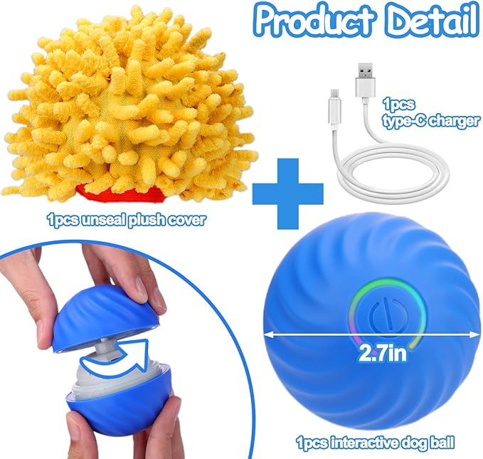 Mity rain Interactive Dog Toys - Self Rolling Ball with Cover Anti-Chewer for Small/Medium/Large Puppy Pet, Moving Ball for Dogs Enrichment, Motion Activated Toys That Move on its Own