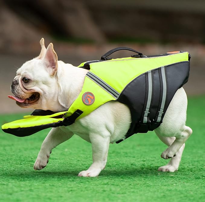 Dog Life Jacket, French Bulldog Life Vest for Swimming Boating, Dog Swim Vest with Chin Float and Rescue Handle, High Flotation Puppy Life Jackets (Chest Girth: 17" to 30", Weight: 17" to 28" LB)